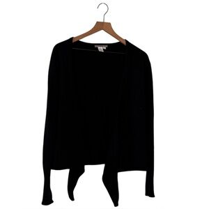 Isabella Bird Black Merino Wool Angora Cashmere Open Front Cardigan Sweater